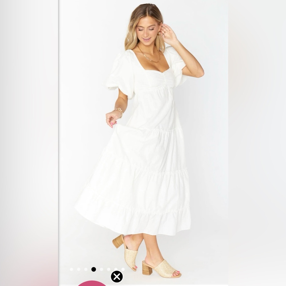Show Me Your MuMu White Puff Sleeve Midi Dress - Picture 3 of 5